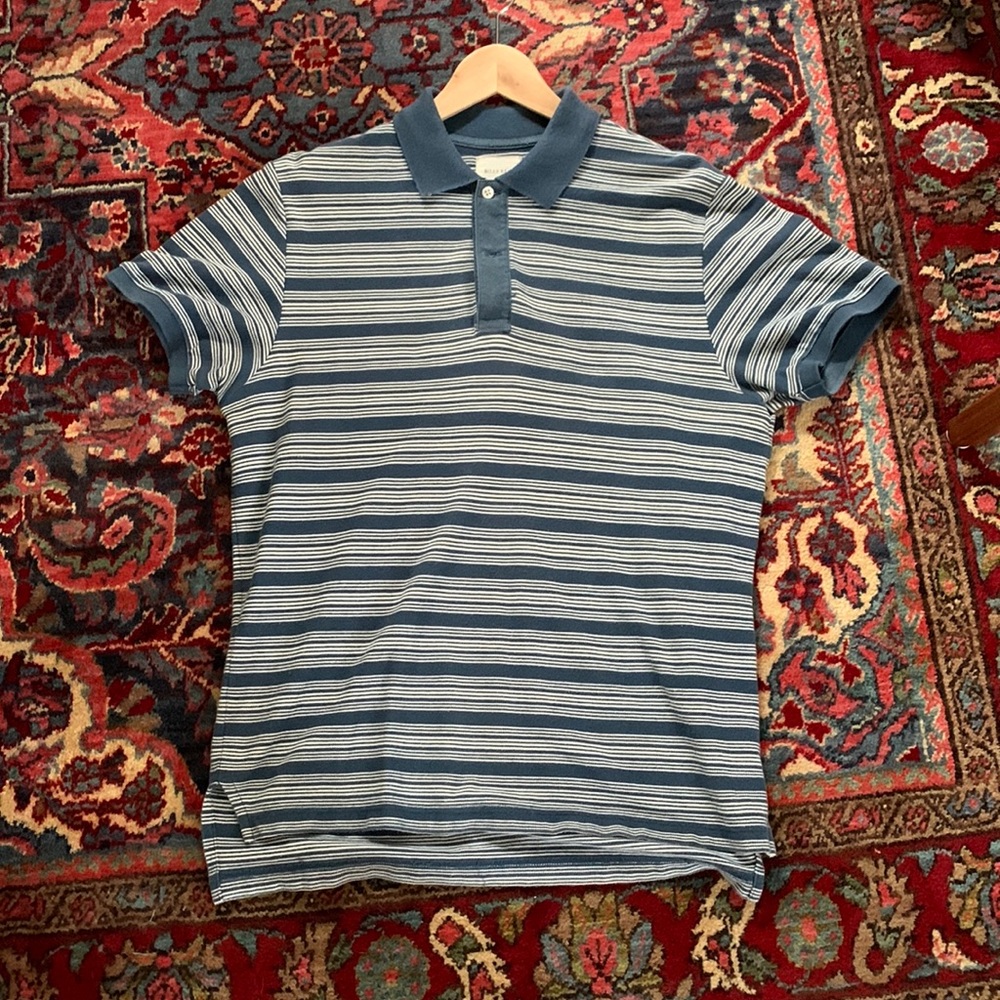 Billy Reid Polo Blue Stripe Size Medium